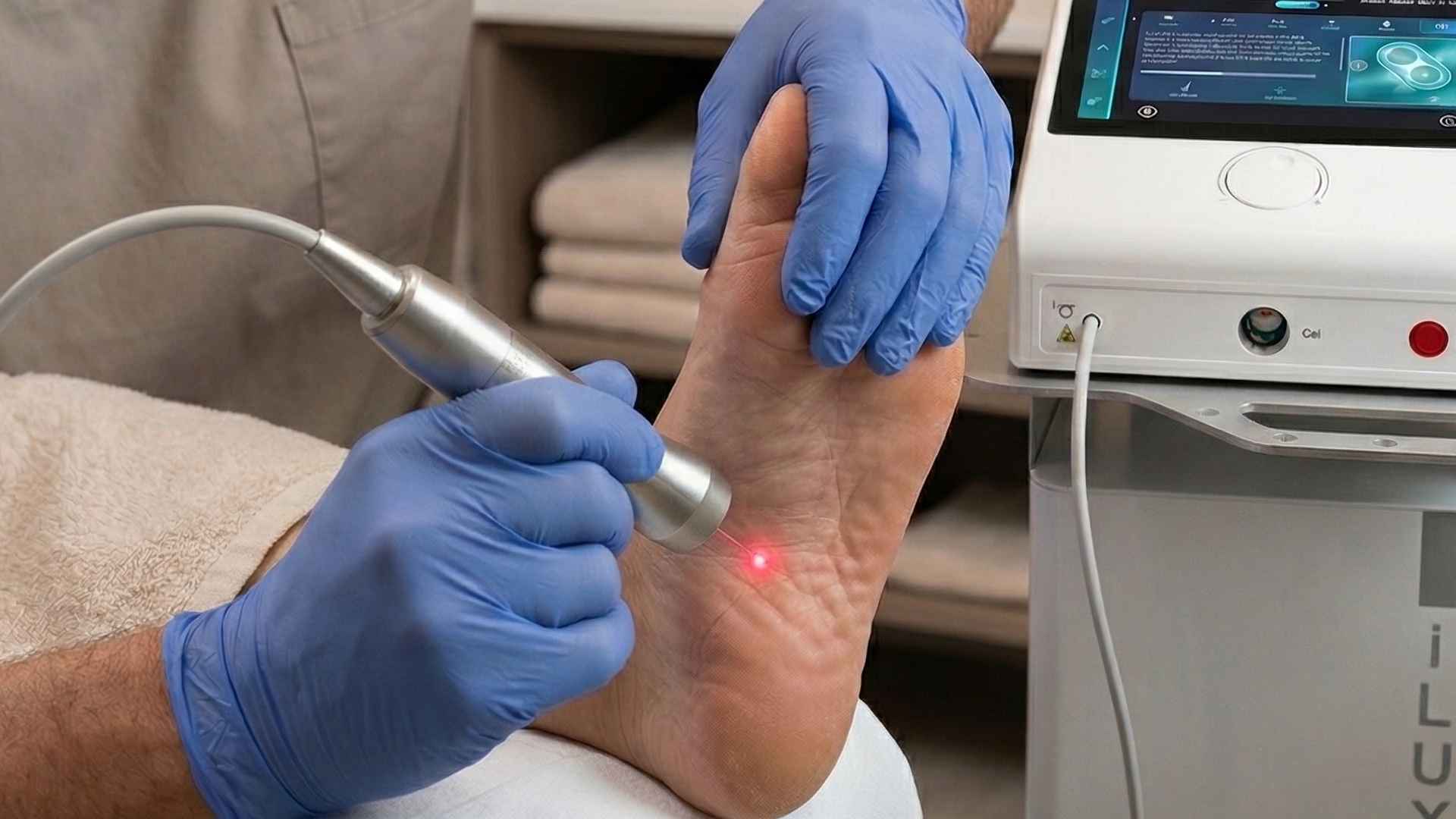 Séance de thérapie laser en podologie